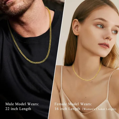 Miniatura 6 de 18K Gold Plated 4mm Sterling Silver Cuban Link Chain for Men, Solid 925 Sterling Silver Chain for Men Women, Diamond-Cut Chains for Men