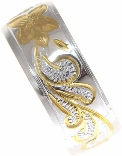 Miniatura 6 de Arthur's Jewelry Anillo de plata de ley 925 con diseño de flor de plumeria hawaiana, chapado en oro amarillo, borde liso, tamaño 3 a 14