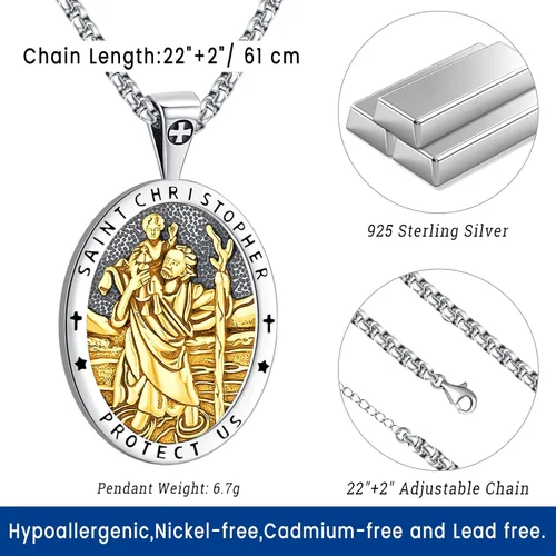 Miniatura 143 de Eusense San Miguel San Cristóbal San Benito San Judas Virgen María Collar chapado en oro 925 joyería religiosa para hombres y mujeres, collar