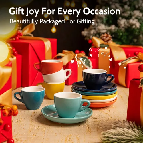Miniatura 6 de Sweese Tazas de espresso de 2 onzas con platillos, juego de 6 tazas de espresso de porcelana, colores surtidos