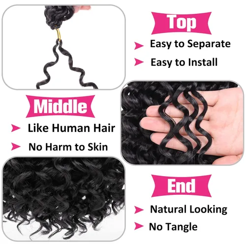 Miniatura 3 de Unionbeauty - Paquete de 8 mechones rizados con ganchillo GoGo, rizos de agua para mujer negra, rizos de playa, extensiones de cabello rizado 1b#