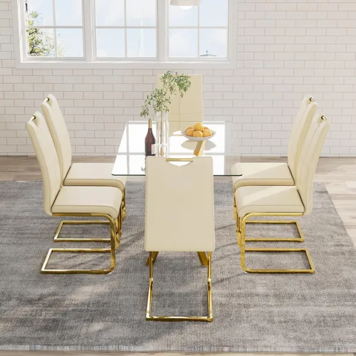 Miniatura 11 de Mesa de comedor de 5 piezas de 47 pulgadas con 4 sillas de piel sintética, juego de mesa de comedor moderno para 4, mesa de cocina rectangular