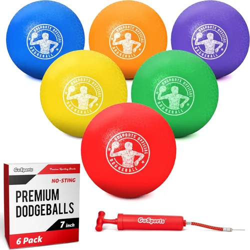 GoSports Inflatable Dodgeballs - Choose 5 Inch or 7 Inch No Sting Balls - Set of 6 Includes Ball Pump & Mesh Bag Paquete de 6 bolas de 7" -