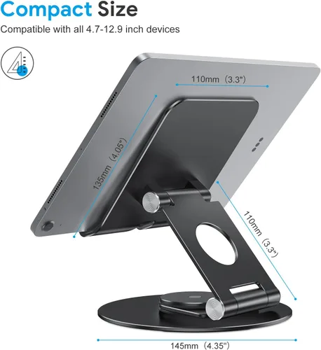 Miniatura 8 de OMOTON Soporte giratorio para tablet iPad con base giratoria 360°, soporte plegable ajustable para dibujo, compatible con iPad Pro/Air/Mini y más