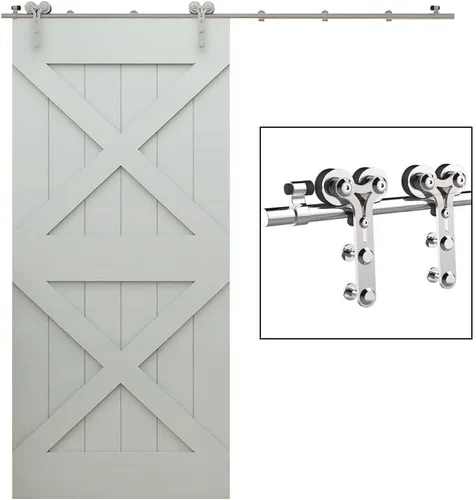 Miniatura 30 de TSMST Kit de herrajes para puerta corrediza de granero de 6.6 pies, riel de puerta de granero resistente de acero inoxidable para montaje superior