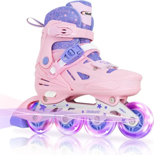 Patines en línea Nattork para niñas y niños, patines ajustables con ruedas iluminadas en 4 tallas, patines iluminados para principiantes para niños