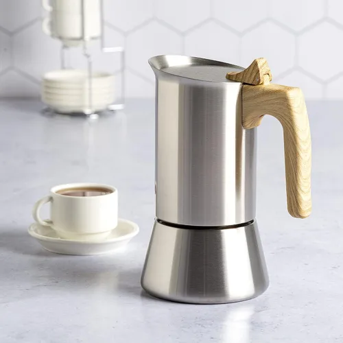 Miniatura 9 de Primula Cafetera y cafetera de acero inoxidable de alta calidad, olla moka para café clásico italiano, 6 tazas, mango de aspecto de madera