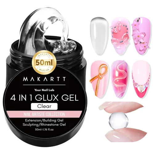 Miniatura 20 de Makartt Arte de uñas de gel 3D: 4 en 1 constructor de gel sólido transparente para extensión, pegamento de uñas UV para uñas acrílicas, diamantes
