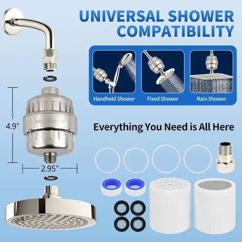 Miniatura 4 de Filtro de Ducha de Servicio Pesado - Filtro de Cabezal de Ducha de Alta Presión Monkami para Agua Dura, 99% de Eliminación de Cloro, Flúor y Metales