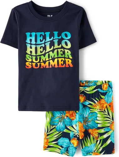 Miniatura 11 de The Children's Place Conjunto de pijama de 2 piezas con camiseta de manga y pantalones cortos para niños, 100 % algodón