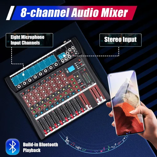 Miniatura 3 de DNYSYSJ Profesional DX8 Canal Negro Bluetooth Live Studio Audio Mixer Consola de Mezcla USB para Bar KTV Ajustar la atmósfera de la música