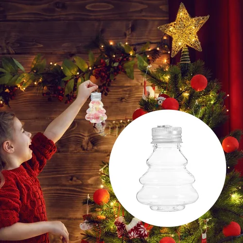 Miniatura 8 de HOMSFOU 10 botellas de caramelo con forma de árbol de Navidad con tapas plateadas, recipientes rellenables para mascotas para golosinas navideñas