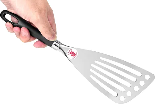 Miniatura 3 de Espátula de mano izquierda de acero inoxidable de Seki Japón, espátula para huevos y pescado - volteador ranurado, utensilios para voltear huevos 30