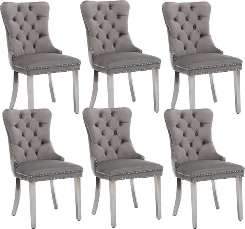 Miniatura 58 de Shenyon Juego de 2 Sillas de Comedor de Terciopelo Gris, Sillas de Comedor Tapizadas con Ribete de Anilla Trasera y Patas de Madera Maciza, Sillas