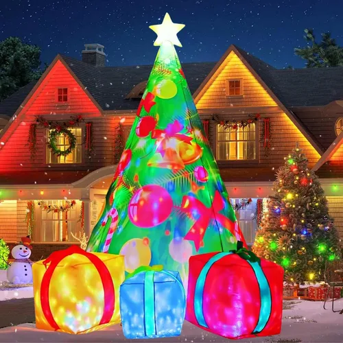 Miniatura 8 de COMIN Árbol inflable de Navidad de 7 pies para decoración al aire libre, caja de regalo de patio inflable con LED integrados para decoración