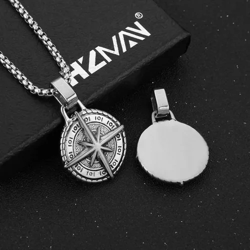 Miniatura 4 de HZMAN Collar de brújula náutica vikinga para hombres y niños, acero inoxidable, vintage, marinero, vegvisir, brújula, amuleto, joyería de regalo