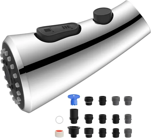 Miniatura 12 de Hibbent Cabezal rociador desplegable para grifo de cocina, boquilla rociadora de 3 funciones con 15 adaptadores, repuesto de cabezal de grifo