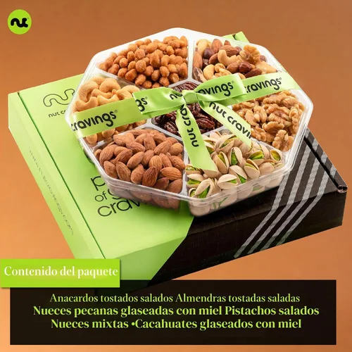 Miniatura 6 de Canasta de regalo con frutos secos para Navidad y festividades + cinta verde (juego de 7 piezas, 2.2 libras), bandeja preparada de alimentos