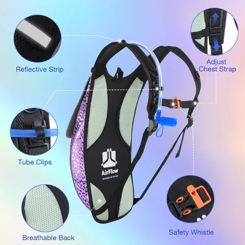 Miniatura 3 de Rave Hydration Pack, Hydration Backpack with 2L Hydration Bladder, Festival Essential Water Backpack for Hiking, Running, Cycling, and Music Púrpura