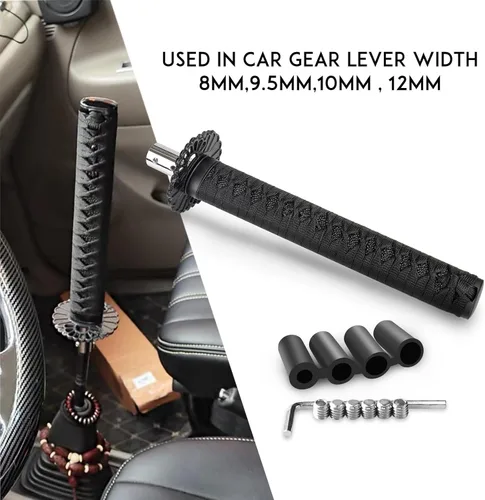 Miniatura 6 de Pomo de palanca de cambios estilo Katana, espada Samurái, universal para autos manuales con adaptadores, negro (26 cm)
