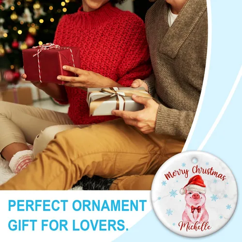Miniatura 3 de Hyturtle Regalos de Adornos de Navidad Personalizados para Amantes de los Cerdos - Adorno de Cerámica Navideño de Cerdo con Nombre Personalizado