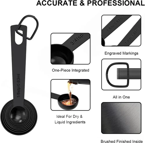 Miniatura 3 de Wildone - Juego de 21 tazas y cucharas medidoras de acero inoxidable, apilables de metal para cocinar y hornear, incluye 7 tazas, 9 cucharas y 5