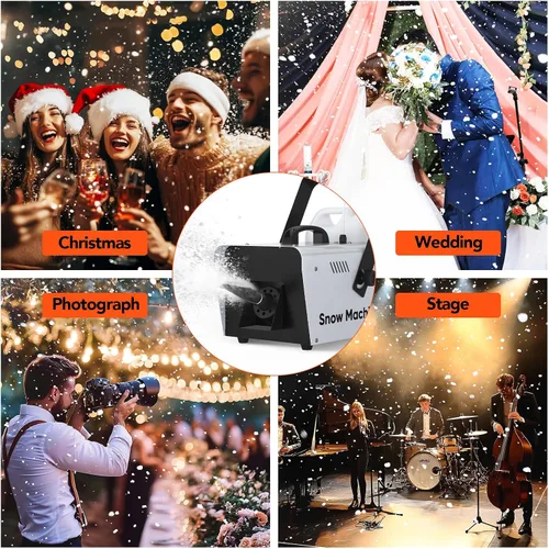 Miniatura 7 de UPGREY Máquina de nieve de 1500W para interiores y exteriores, máquina de nieve falsa para fiestas con control remoto y asa