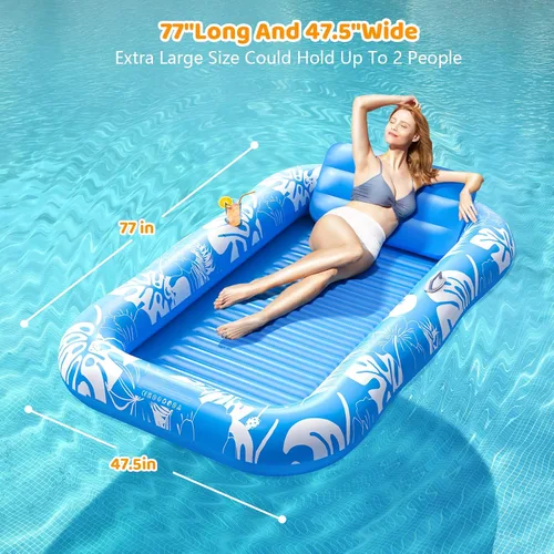 Miniatura 4 de Inflatable Tanning Pool Lounger Float with Sprinkler, 77" x 48" Pool Floats Adult with Pillow, 6 in 1 Suntan Tub Raft Floatie with Drink Holder Azul