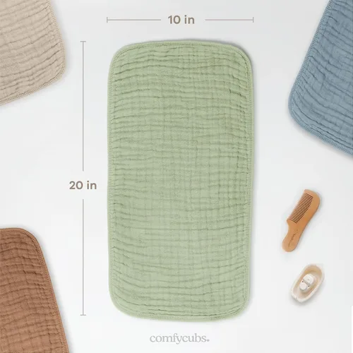 Miniatura 3 de Comfy Cubs Paños de muselina para eructos de 20 x 10 pulgadas, paquete de 10 unidades, grandes, 6 capas, ultra absorbentes, 100% algodón para babas
