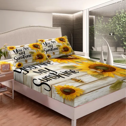 Miniatura 2 de Sábana bajera ajustable de abeja amarilla tamaño individual, sábanas de abeja de dibujos animados kawaii para niños y niñas, juego de ropa de cama