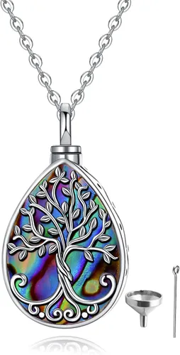 Miniatura 60 de Collar con colgante de urna de cenizas de cremación y árbol de la vida para mujer, plata de ley US1