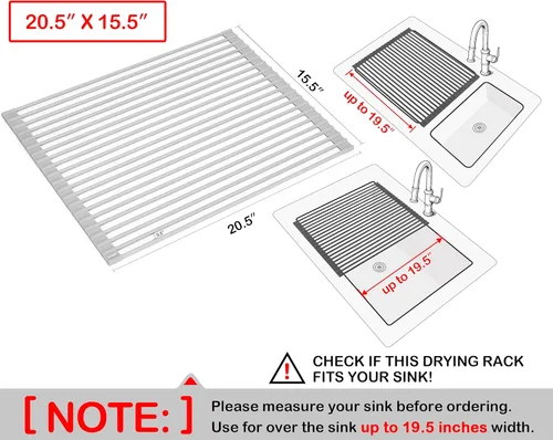 Miniatura 2 de Surpahs Escurridor de platos enrollable de 20.5 x 15.5 pulgadas, se adapta a aberturas de fregadero de hasta 19.5 pulgadas, silicona de alta