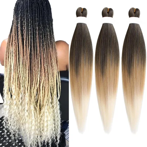 Miniatura 37 de Extensiones de cabello trenzado preestiradas para mujer, trenzas de caja, suave, sintético, sin nudos, textura Yaki, ajuste de agua caliente