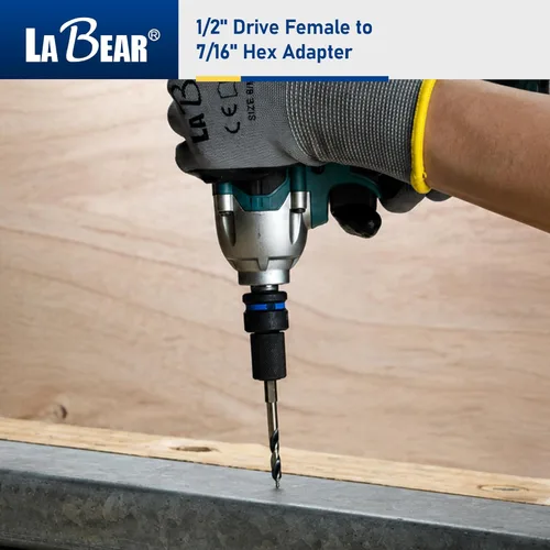 Miniatura 8 de LABEAR - Adaptador de llave de impacto, 1/2 "hembra a convertidor hexagonal de 7/16", liberación rápida, mandril de cambio rápido, adaptador