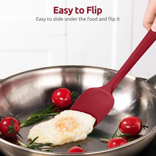 Miniatura 4 de Cucharas de silicona resistentes al calor de 600ºF: espátula flexible para hornear y cuchara de cocina, utensilios de cocina suaves sin costuras Rojo
