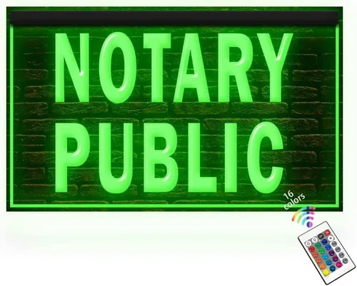 190146 Notary Public Sevice Office - Letrero de neón de luz LED de exhibición abierta de corriente asequible (12 x 8 pulgadas, 16 colores por 16
