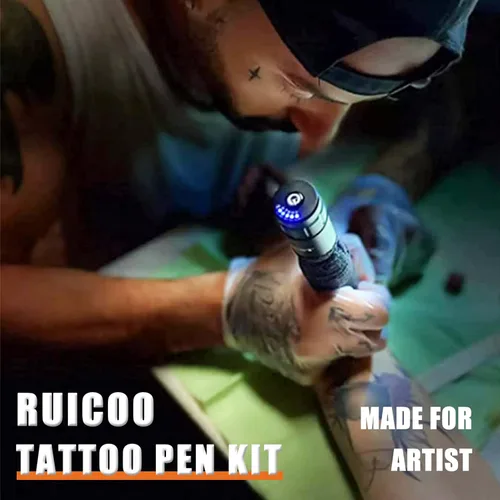 Miniatura 7 de Kit de bolígrafo de tatuaje - Ruicoo Tattoo Rotary Machine Machine Pen Kit inalámbrico (rojo) Estuche de transporte con agujas de cartucho