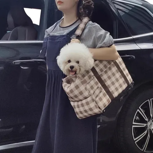 Miniatura 3 de Asiento elevador de seguridad para mascotas, asiento de automóvil con consola central para perros pequeños, gatos, asiento elevador para A cuadros