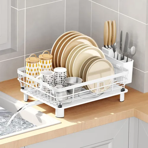 Miniatura 8 de AIDERLY Escurridor de platos de hierro con bandeja de goteo, escurreplatos para encimera de cocina, boquilla extensible con coladores