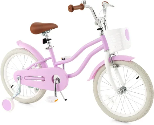 Miniatura 16 de HONEY JOY Bicicleta para niños de 12, 14, 16, 18, 20 pulgadas, con ruedas de entrenamiento, freno de mano y freno de posavasos, cadena totalmente
