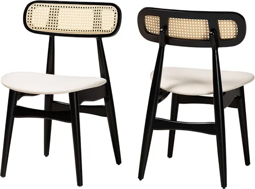 Baxton Studio Tarana - Juego de 2 sillas de comedor, color crema/negro/marrón claro