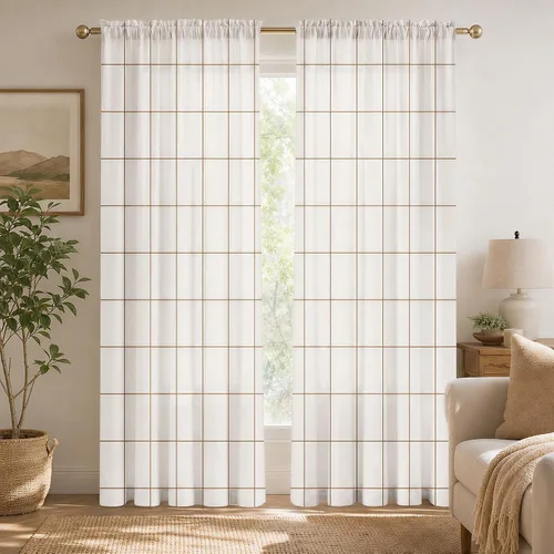 Miniatura 25 de Cortinas negras y rojas para sala de estar, 63 pulgadas de largo, cortinas geométricas modernas, blancas y grises, cortinas abstractas con bolsillo