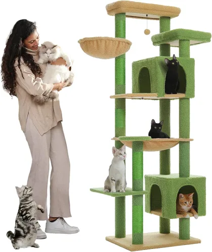 Miniatura 10 de PETEPELA Árbol de Madera para Gatos de Interior Torre de Múltiples Niveles con Postes Rascadores Cubiertos de Sisal, Condominio Acogedor, Hamaca