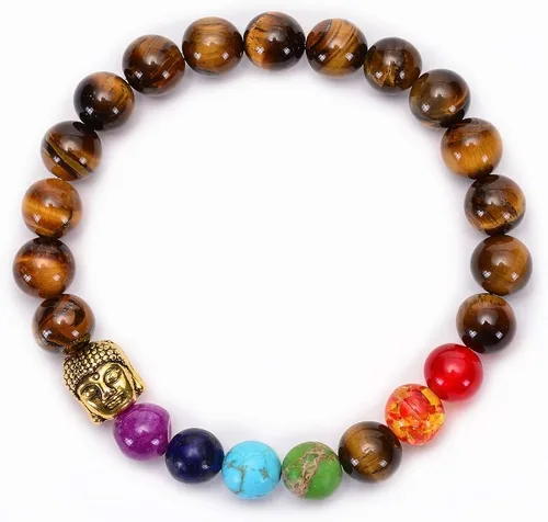 Miniatura 5 de Brazalete GelConnie de piedras de lava, 7 chakras, 0.32 pulgadas, piedra natural, para curación, alivio del estrés, yoga, ansiedad, aromaterapia
