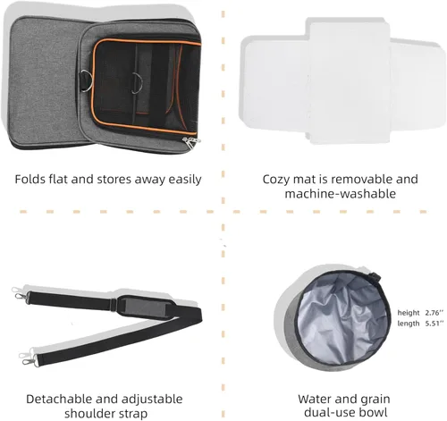 Miniatura 8 de Transportador para gatos, bolsa portátil para mascotas para gatos y perros pequeños, bolsa plegable de malla suave y a prueba de arañazos para Gris+