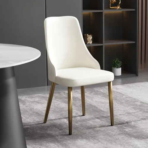 Miniatura 7 de Juego de 6 sillas de comedor tapizadas de 36.6 pulgadas, sillas de comedor modernas con marco de metal dorado y respaldo, silla de comedor de piel