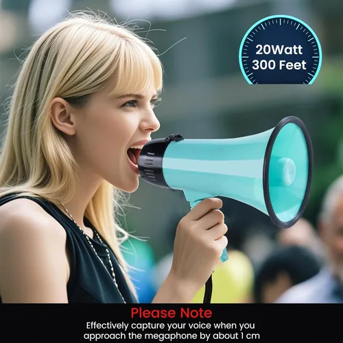 Miniatura 4 de MyMealivos 20W Megaphone Bullhorn, Built in Siren & 240s Recording, 5.4"×8.6" Portable Megaphone with Volume Control Cover Up to 300 feet+ for Verde