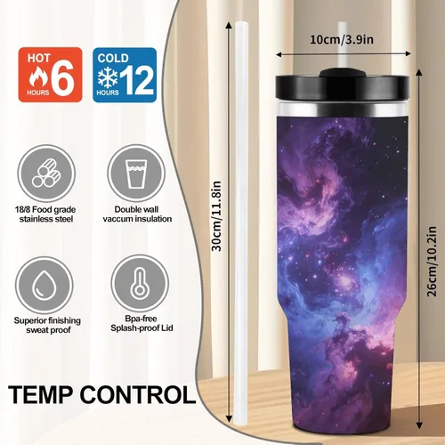 Miniatura 2 de Cosmic Nebula Travel Coffee Tumbler Stainless Steel,Coffee Mug with Lid & Straw,Cup with Handle,Large Capacity,Double Wall Vacuum Leak Proof Ice