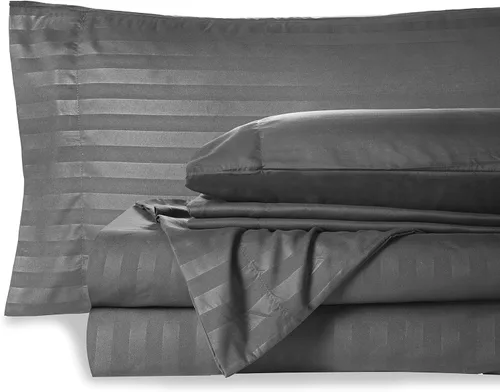 Miniatura 16 de Mocassi Juego de sábanas King Stripe – Sábanas y fundas de almohada de lujo para hotel de 1800 ° Premier – Sábanas ultrasuaves, transpirables