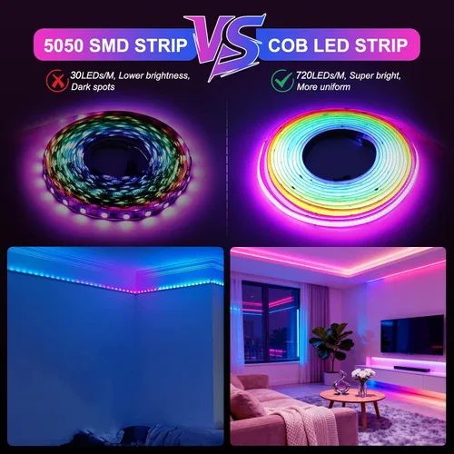 Miniatura 2 de Tira de luces LED COB de 32.8 pies (32.8 ft), 720 LEDs/m, luces RGB inteligentes compatibles con Alexa/Google Assistant y Tuya/Smart Life App